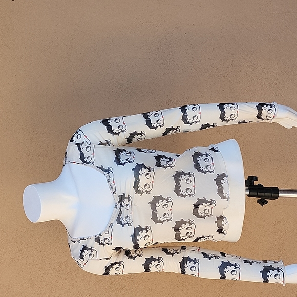 Betty Boop Y2K Punk Goth Sheer Mesh Stretch Long Sleeve Graphic Crop Top M L - Picture 14 of 16
